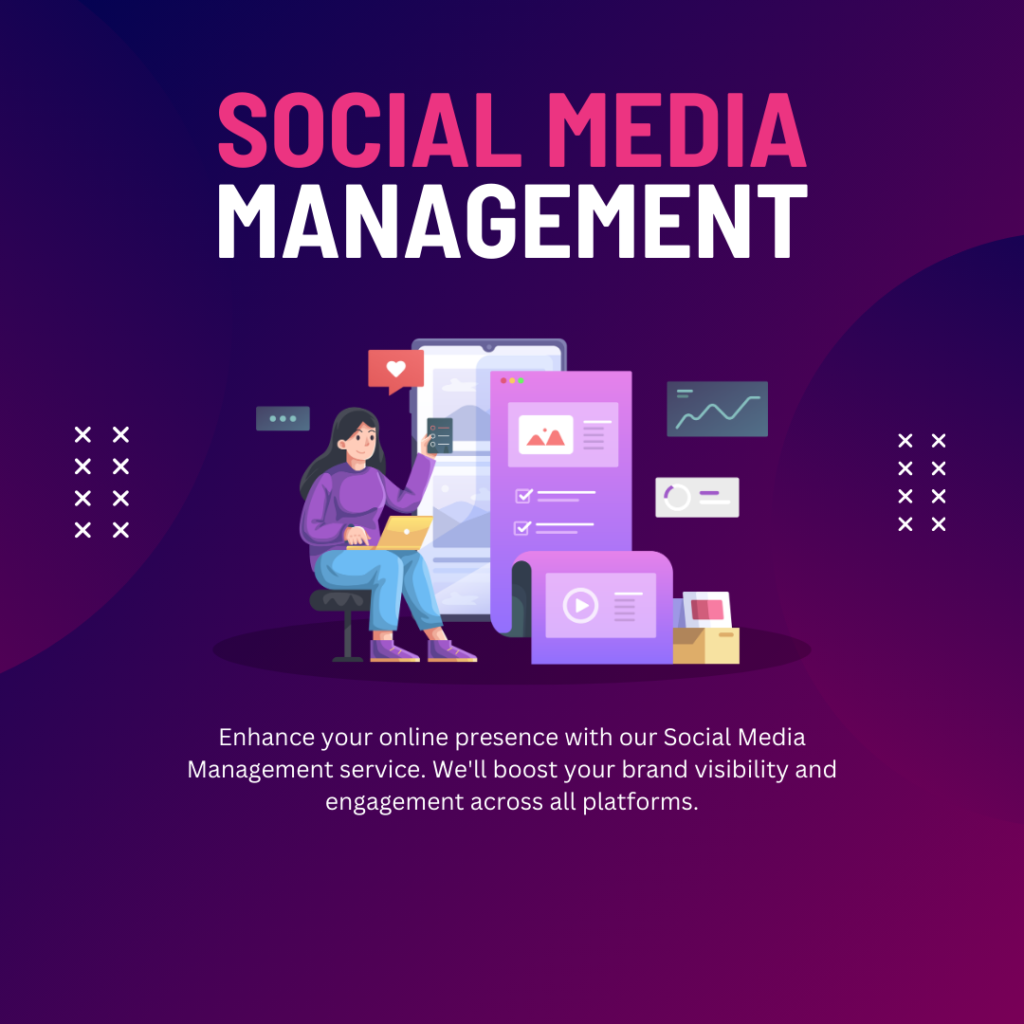 purple and yellow modern social media management facebook post